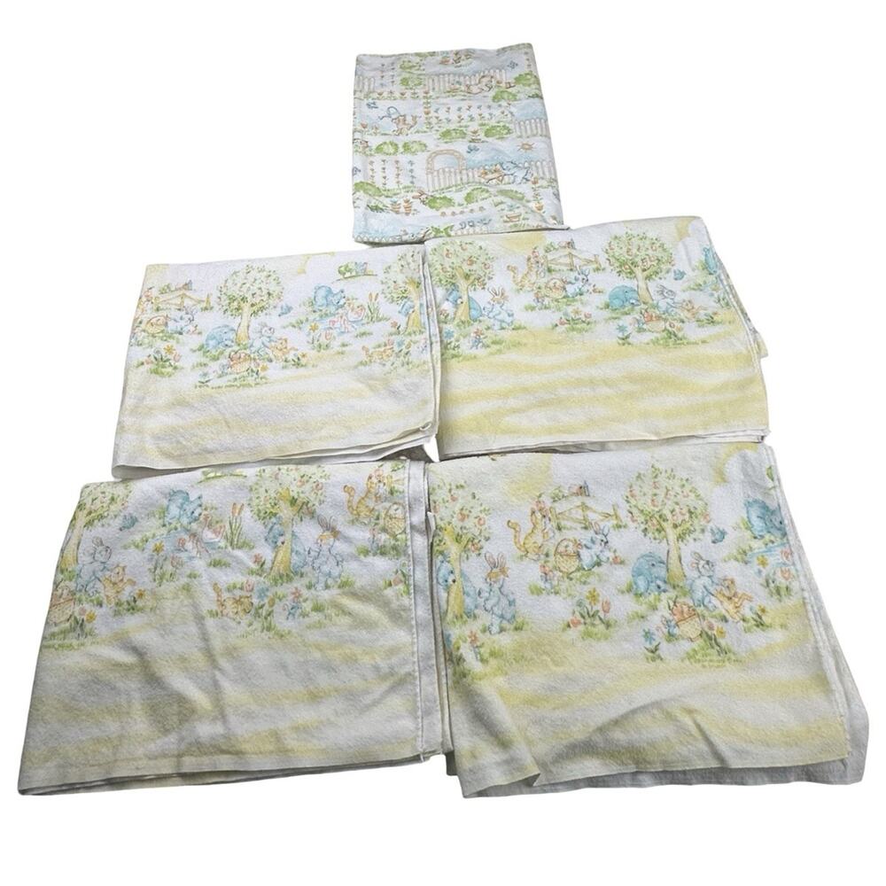 Vintage Dundee Baby Receiving Blanket Bears Rabbits Forest 30”x40” Lot Of 5